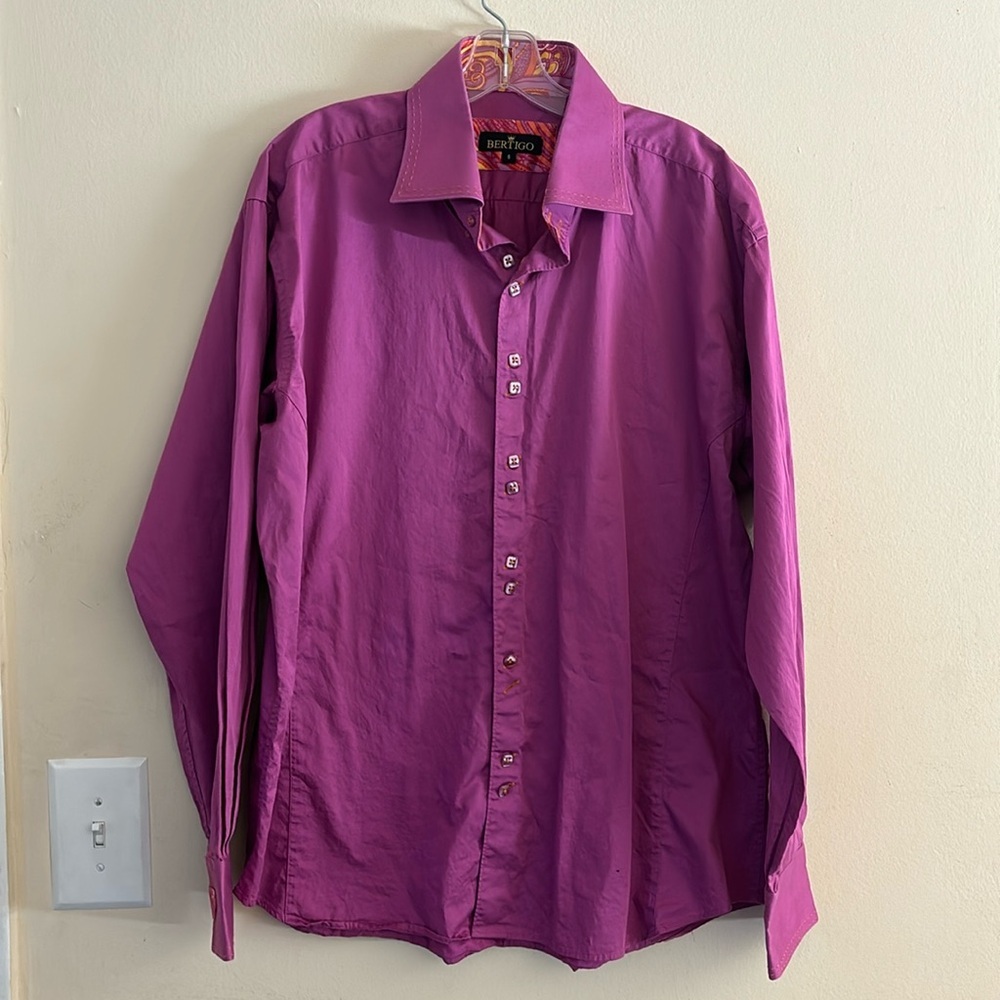 Bertigo Pink‎ Paisley Flip Cuff Button Shirt Men's Size 6